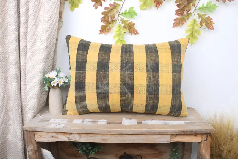 Kilim Pillow Cover, 16x24 Yellow Pillow Case, Pillow Cover, Boho Pillow, Vintage Pillow, Office Chair Pillow Sham, Throw Kilim Pillow - 1