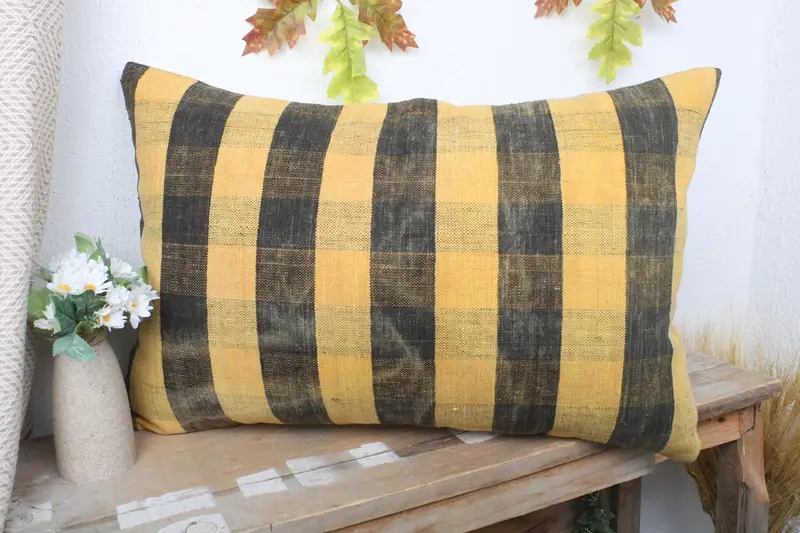 Kilim Pillow Cover, 16x24 Yellow Pillow Case, Pillow Cover, Boho Pillow, Vintage Pillow, Office Chair Pillow Sham, Throw Kilim Pillow - 4