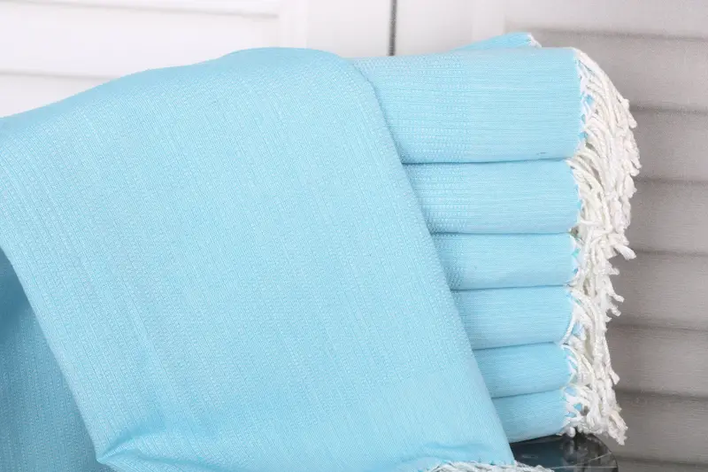 Light Blue Geometric Cotton Towel, Personalized Bridesmaid Gift, 38x71 Inches