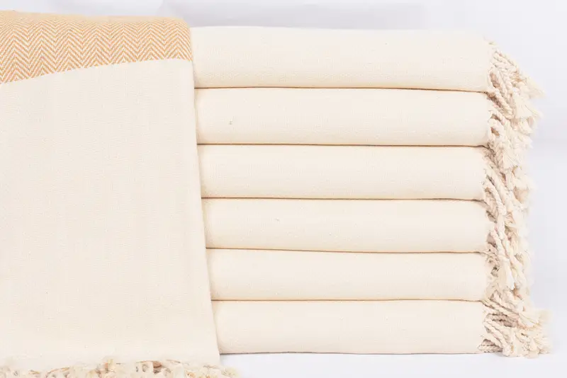 Mustard Zig Zag Turkish Beach Towel, Organic Cotton, 70x36 Inches