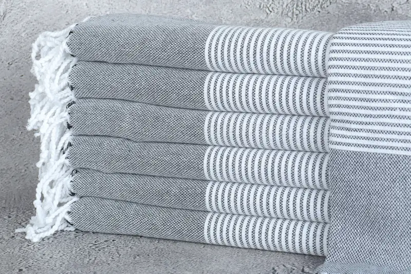 Beach Towel Monogrammed Turkish Cotton Black Stripes, 40x71 Inches