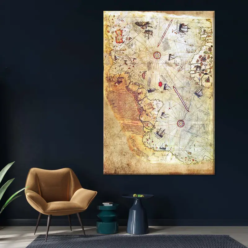 The Piri Reis Map, Ottoman Empire Map, Vintage Map, Large Wall Map, Antique World Map, Old Map Decor, Piri Reis Map Print, Historical Map - 3