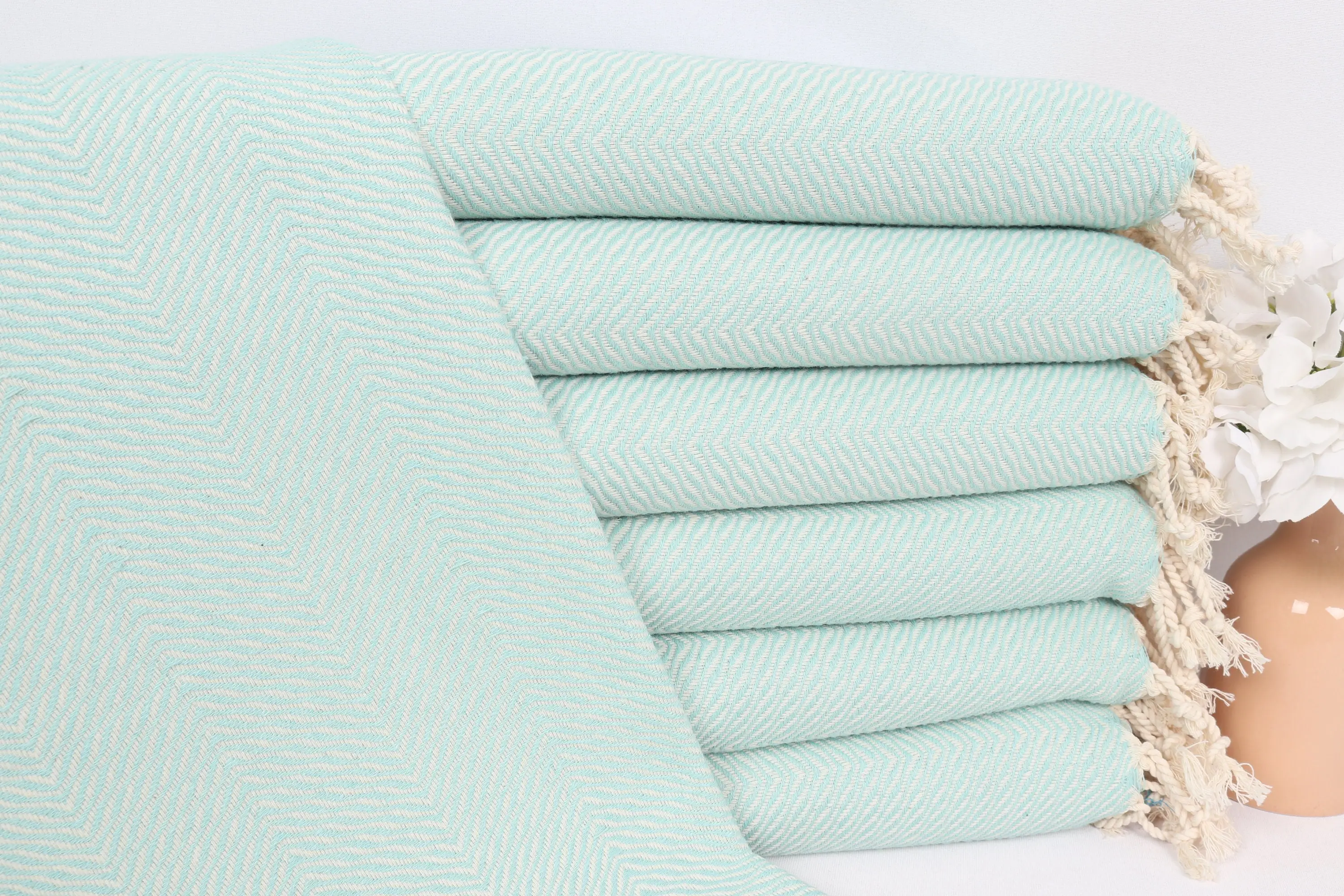 Personalized Turkish Cotton Hand Towel Mint Chevron, 20x40 Inches - 1