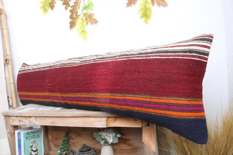 Vintage Kilim Pillow, Cushion, 12x48 Red Pillow Cover, Pillow for Sofa, Natural Cushion, Vintage Kilim Throw Pillow, Living Room Throw Pillow - 4