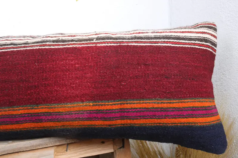 Vintage Kilim Pillow, Cushion, 12x48 Red Pillow Cover, Pillow for Sofa, Natural Cushion, Vintage Kilim Throw Pillow, Living Room Throw Pillow - 5