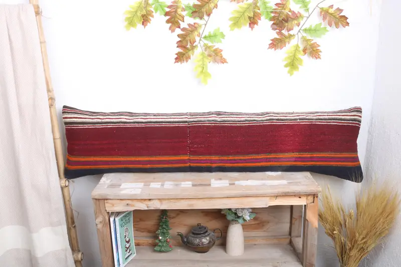 Vintage Kilim Pillow, Cushion, 12x48 Red Pillow Cover, Pillow for Sofa, Natural Cushion, Vintage Kilim Throw Pillow, Living Room Throw Pillow - 1