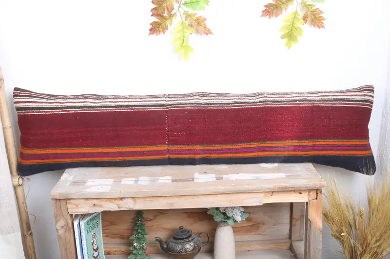 Vintage Kilim Pillow, Cushion, 12x48 Red Pillow Cover, Pillow for Sofa, Natural Cushion, Vintage Kilim Throw Pillow, Living Room Throw Pillow - 2