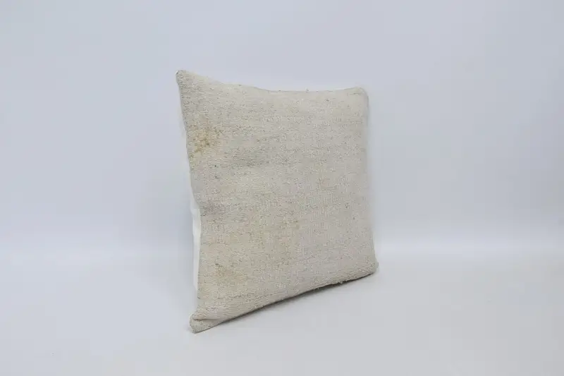 Turkish Kilim Pillow, Cushion Case, Vintage Kilim Pillow, Turkish Bench Cushion Cover, 16x16 White Pillow Case, Handmade Kilim Cushion - 3