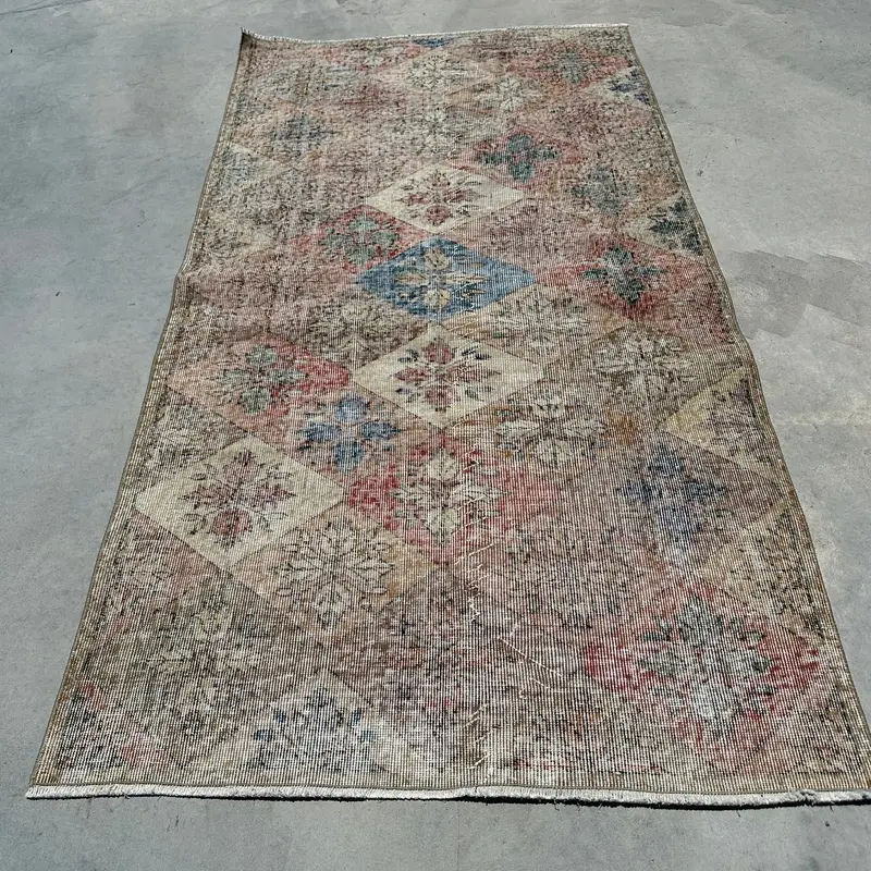 3.8x7 ft Vintage Rug, Turkish Area Rug, Orange Green Abstract Wool Rug - 1