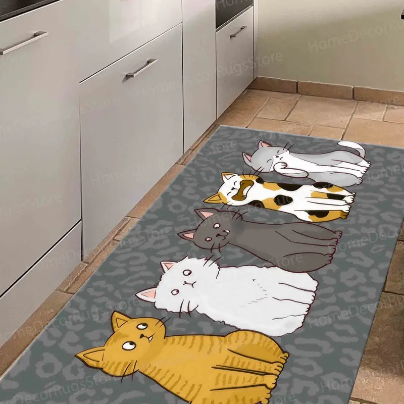 Alfombra moderna con estampado de gatos abstractos: elegante diseño felino