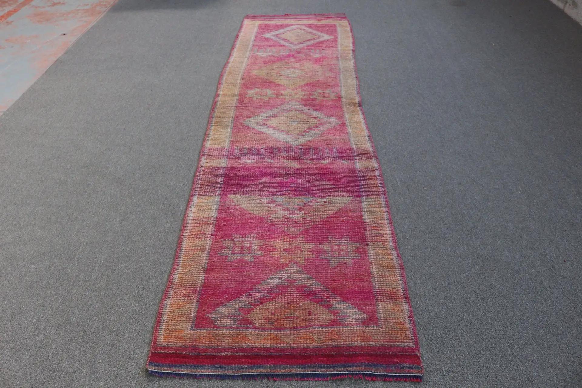 Vintage 2.8x10.6 ft Rug, Runner Turkish Rug, Red Plants & trees Wool Rug - 1