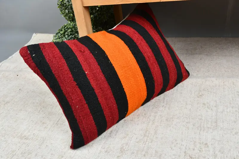 Tapestry Pillow, Boho Pillow Sham Cover, Cushion Case, Home Decor Pillow, Throw Kilim Pillow, 16x24 Red Pillow Case, Seat Cushion Cover - 7