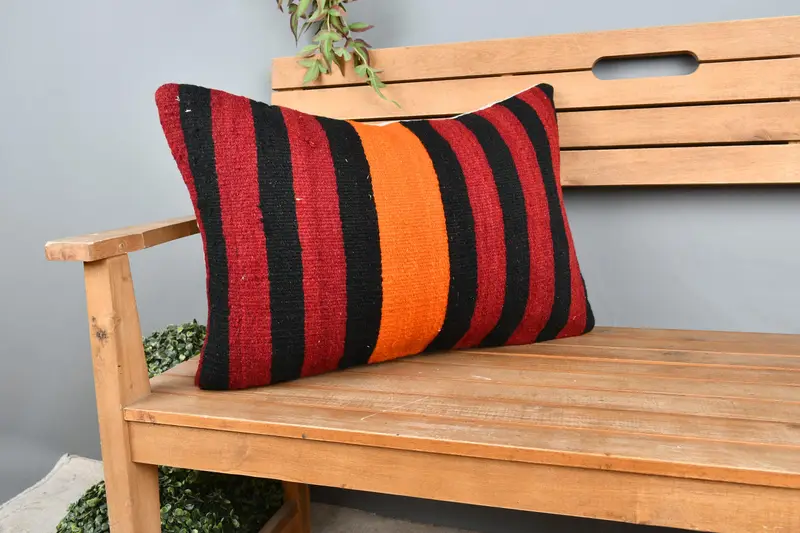 Tapestry Pillow, Boho Pillow Sham Cover, Cushion Case, Home Decor Pillow, Throw Kilim Pillow, 16x24 Red Pillow Case, Seat Cushion Cover - 1
