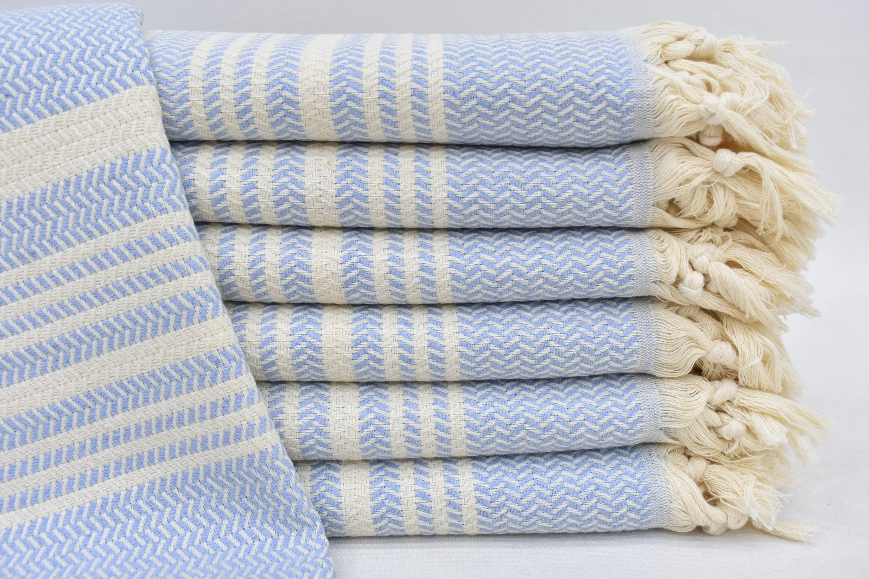Personalized Hand Towel Blue Stripes, Organic Cotton, 40x18 Inches - 1