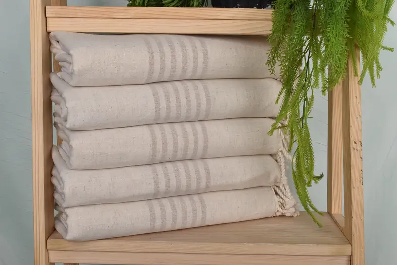 Striped Towel, Beach Towel Beige Linen, 36x67 Inches