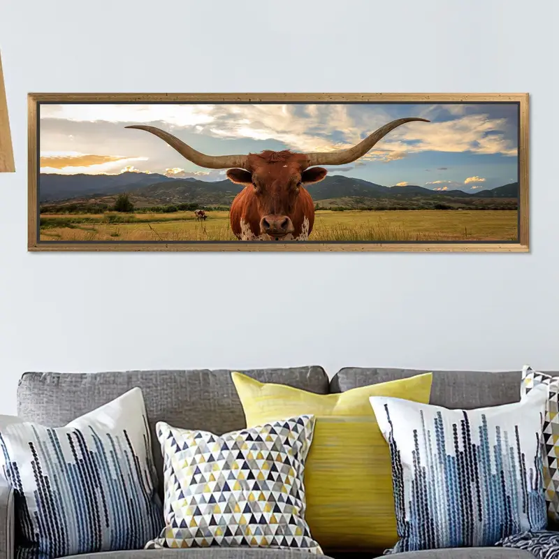 Impresión elegante de la lona de la granja de la vida silvestre de Longhorn - decoración artística
