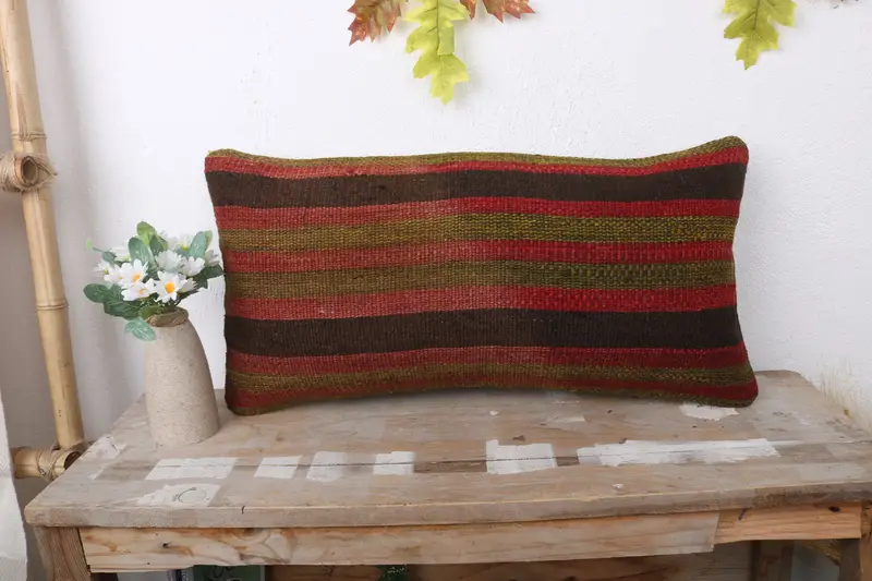 Tapestry Pillow, Home Decor Pillow, Muted Pillow Case, Cushion Cover, Boho Pillow Sham Cover, 12x24 Brown Pillow Sham, Kilim Cushion Sham - 1
