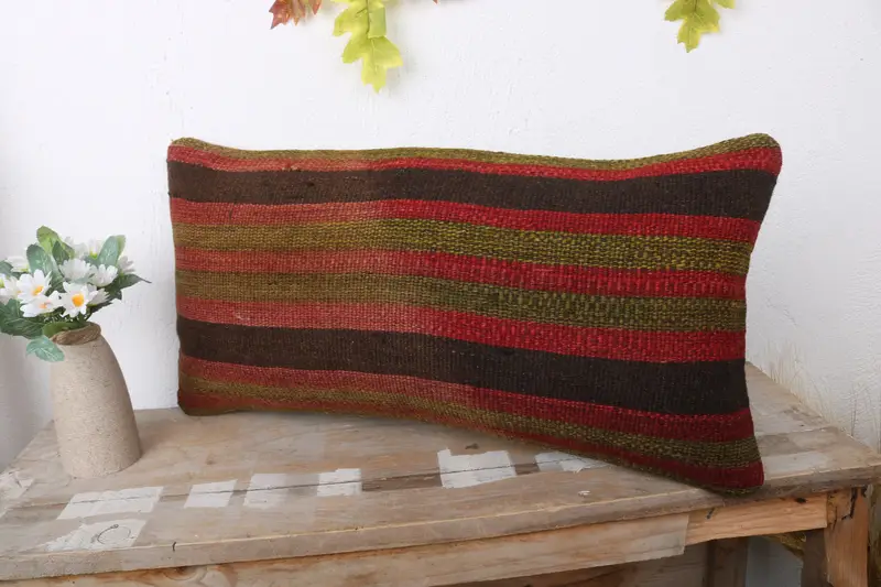 Tapestry Pillow, Home Decor Pillow, Muted Pillow Case, Cushion Cover, Boho Pillow Sham Cover, 12x24 Brown Pillow Sham, Kilim Cushion Sham - 4