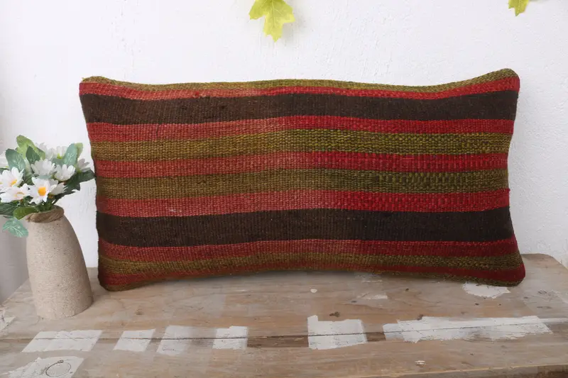 Tapestry Pillow, Home Decor Pillow, Muted Pillow Case, Cushion Cover, Boho Pillow Sham Cover, 12x24 Brown Pillow Sham, Kilim Cushion Sham - 2