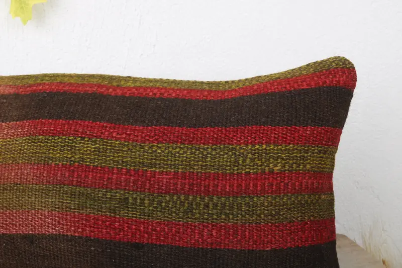 Tapestry Pillow, Home Decor Pillow, Muted Pillow Case, Cushion Cover, Boho Pillow Sham Cover, 12x24 Brown Pillow Sham, Kilim Cushion Sham - 5
