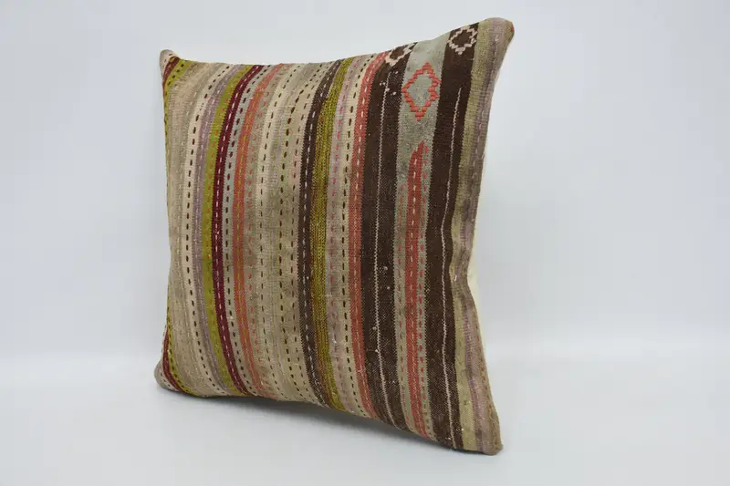 Kilim Pillow Cover, Vintage Kilim Pillow, Turkish Pillow, 24x24 Green Pillow Case, Pillow Sham, Turkish Corner Pillow Cover - 4