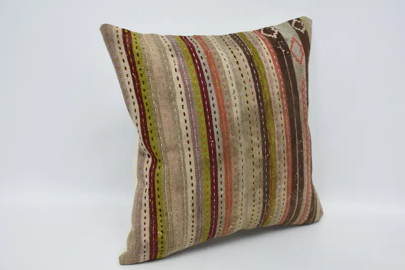 Kilim Pillow Cover, Vintage Kilim Pillow, Turkish Pillow, 24x24 Green Pillow Case, Pillow Sham, Turkish Corner Pillow Cover - 3