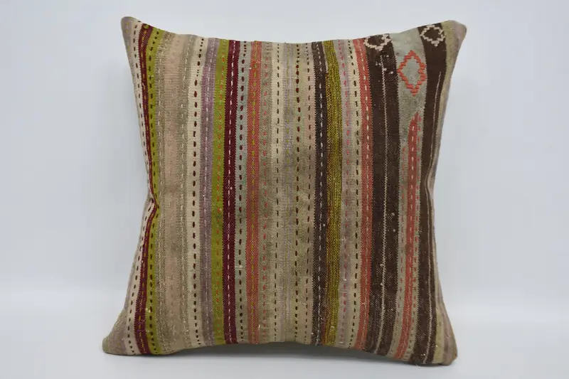 Kilim Pillow Cover, Vintage Kilim Pillow, Turkish Pillow, 24x24 Green Pillow Case, Pillow Sham, Turkish Corner Pillow Cover - 1