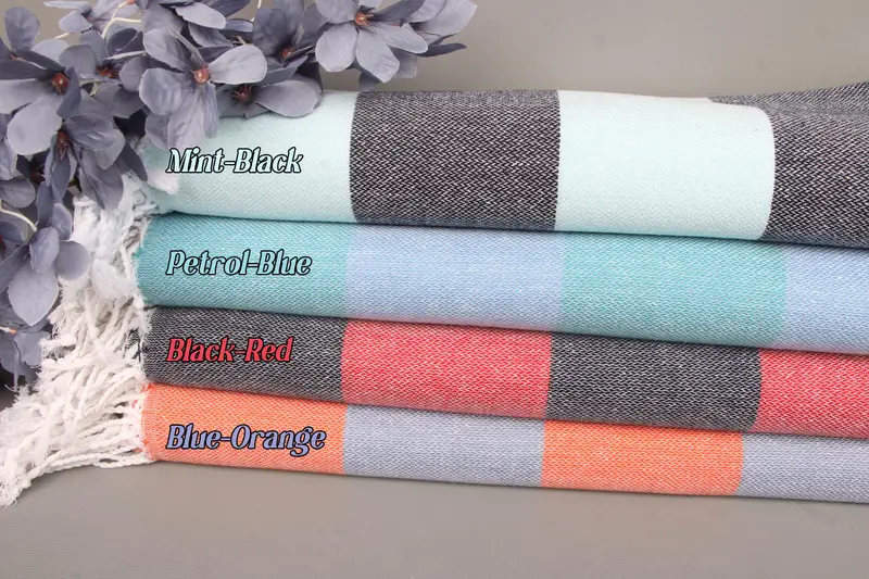 Beach Towel Organic Cotton Beige Stripes, Personalizable, 40x71 Inches