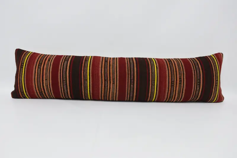 Red Throw Antique Pillowcase, Art Deco Striped Wool Balcony Pillow Sham - 1