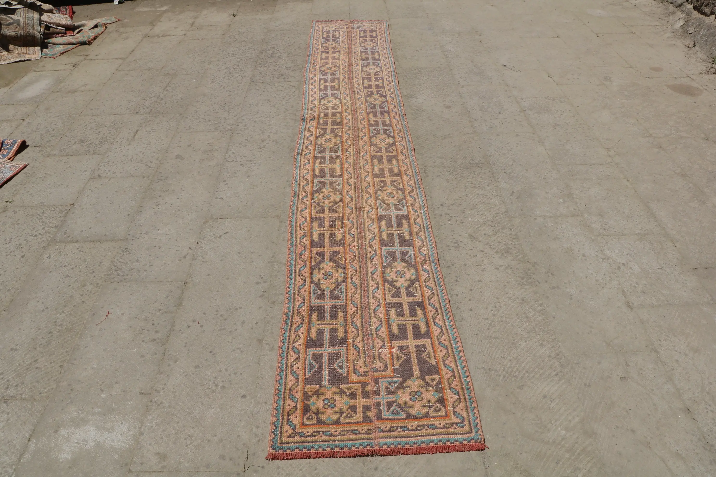 Turkish Runner Rug, 1.9x11.9 ft Vintage Rug, Brown Floral Wool Rug - 1