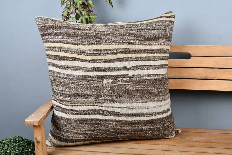 Cushion, Ethnical Kilim Rug Pillow, 28x28 Brown Pillow Sham, Turkish Kilim Pillow, Turkish Corner Cushion Cover, Pillow for Couch - 1