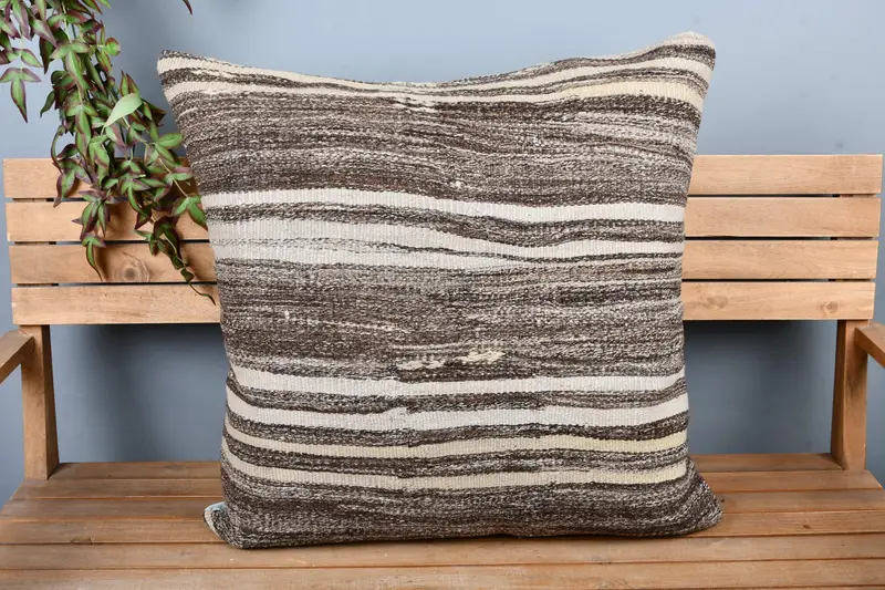 Cushion, Ethnical Kilim Rug Pillow, 28x28 Brown Pillow Sham, Turkish Kilim Pillow, Turkish Corner Cushion Cover, Pillow for Couch - 6