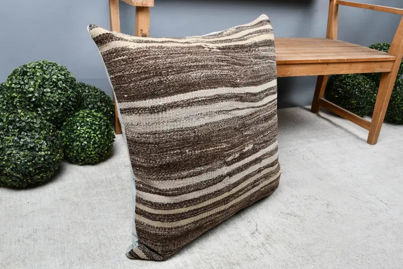 Cushion, Ethnical Kilim Rug Pillow, 28x28 Brown Pillow Sham, Turkish Kilim Pillow, Turkish Corner Cushion Cover, Pillow for Couch - 7