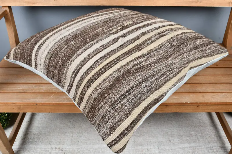 Cushion, Ethnical Kilim Rug Pillow, 28x28 Brown Pillow Sham, Turkish Kilim Pillow, Turkish Corner Cushion Cover, Pillow for Couch - 2