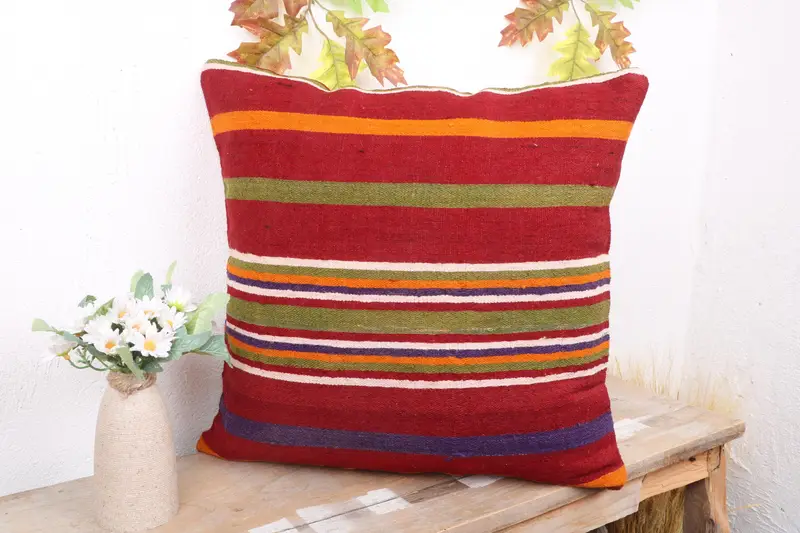 Boho Pillow, Vintage Kilim Throw Pillow, Pillow Case, Turkish Pillow, 18x18 Green Pillow Cover, Bolster Pillow Sham, Designer Throw Pillow Cover - 4