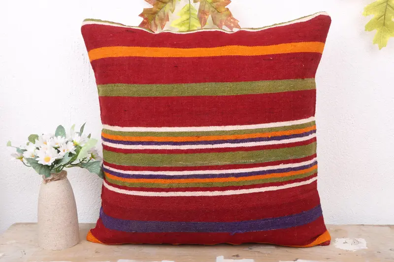 Boho Pillow, Vintage Kilim Throw Pillow, Pillow Case, Turkish Pillow, 18x18 Green Pillow Cover, Bolster Pillow Sham, Designer Throw Pillow Cover - 2