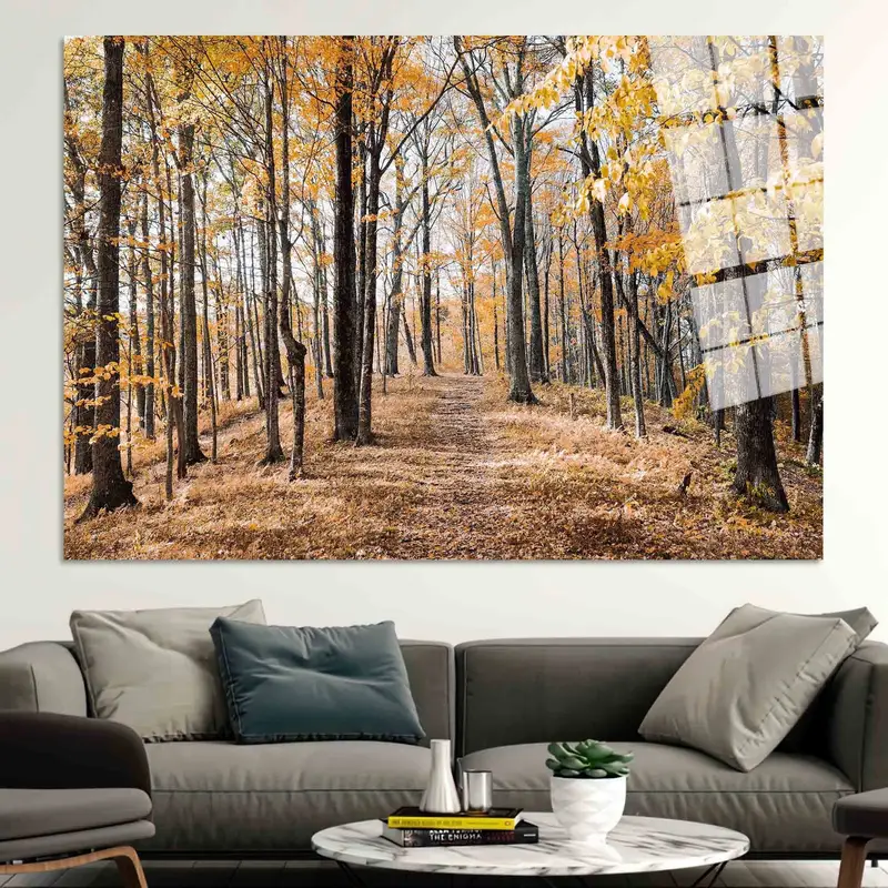 秋の葉の森の眺めプリントキャンバス - エレガントな自然の装飾
