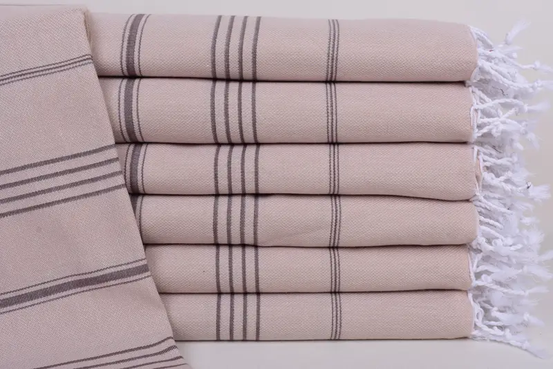 Light Brown-Dark Brown Striped Turkish Towel, 70x40 Inches