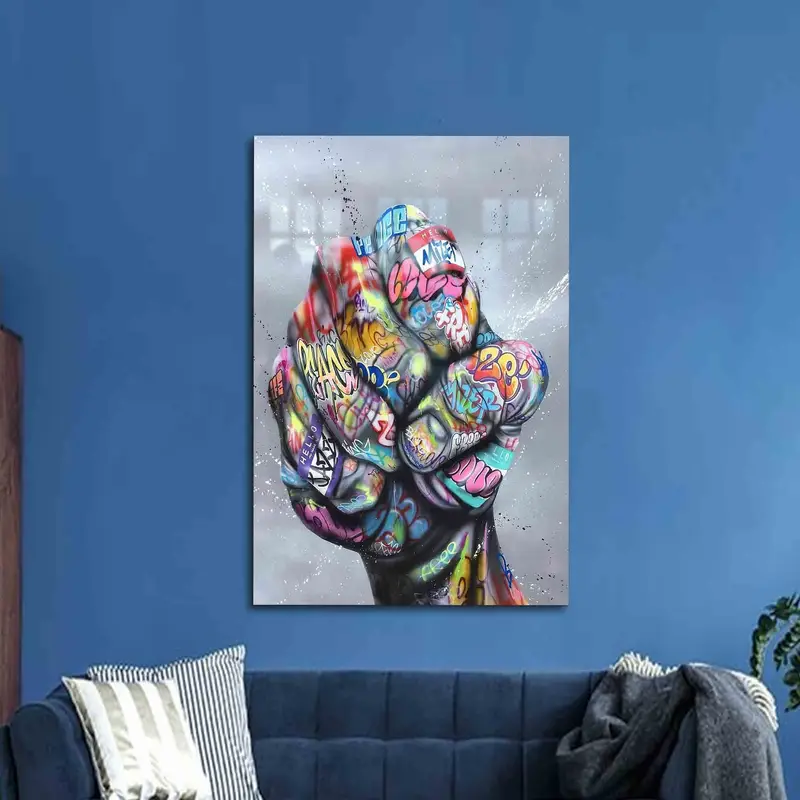 İlham Verici Graffiti Sanatı Baskılı Cam - Renkli Yumruk Tasarımı