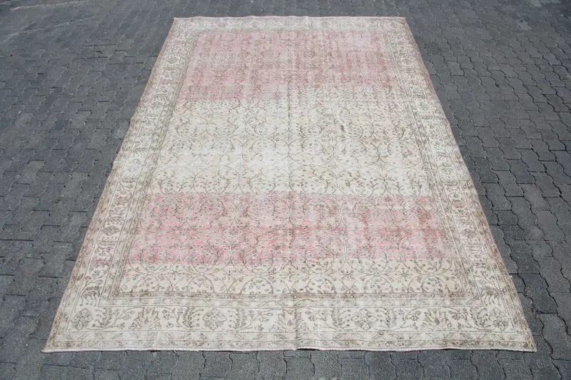 Vintage Halı, 6.8x10.4 ft Büyük Boy Halı, Pembe Oryantal Yün Türk Halısı - 1