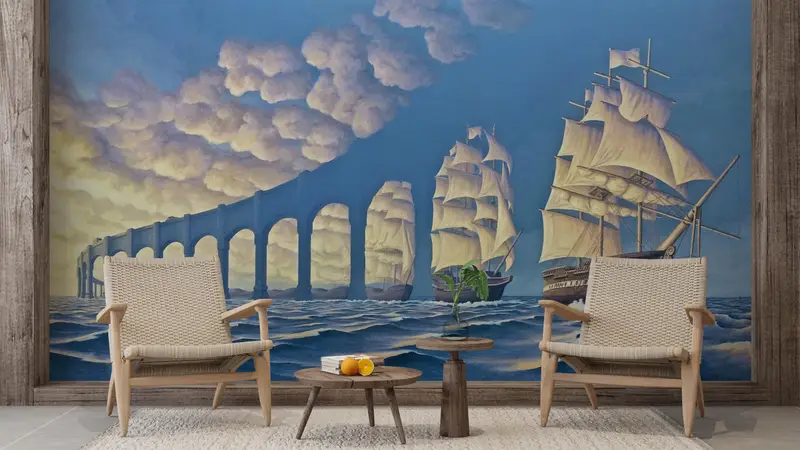 Peel And Stick Wallpaper, Surreal Wall Decor, Modern Wall Stickers, Abstract Wall Poster, Bridge Made of Sky Wall Painting, Wallpaper Art, - 3
