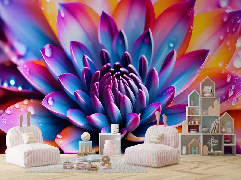 Bedruckte Tapete: Elegantes, farbenfrohes Blumendesign in Nahaufnahme