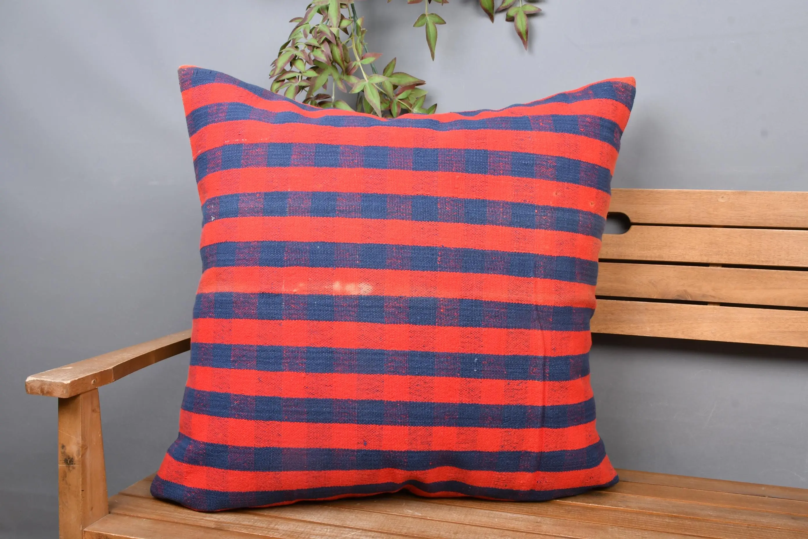 Red & Bronze Striped Throw Pillow, 28x28 Embroidered Cushion - 1