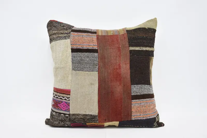 Striped Red Turkish Pillow Sham, Holiday Decor Antique 32x32 inch Pillow Case - 1