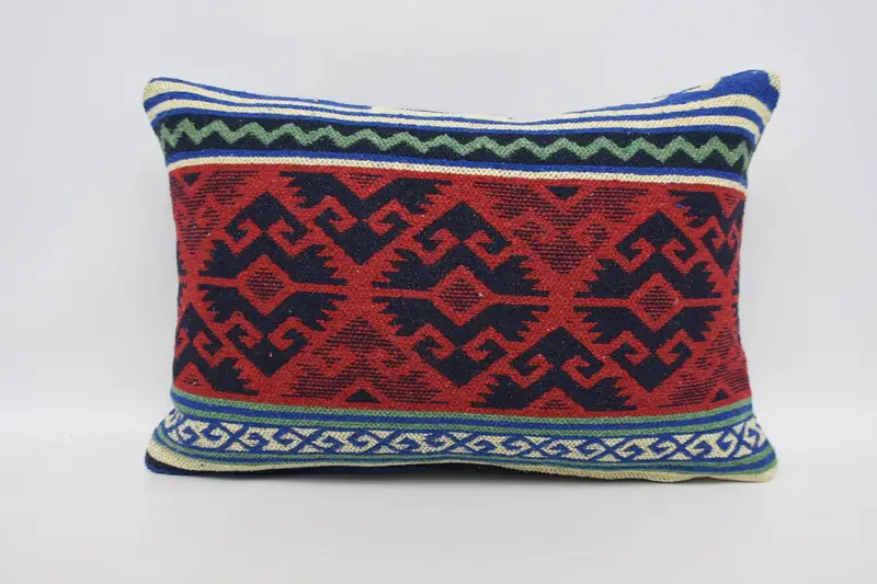 Turkish Kilim Pillow, Decorative Throw Pillow Case, Vintage Kilim Pillow, 16x24 Red Pillow Cover, Cushion Case, Boho Pillow Sham Cover - 1