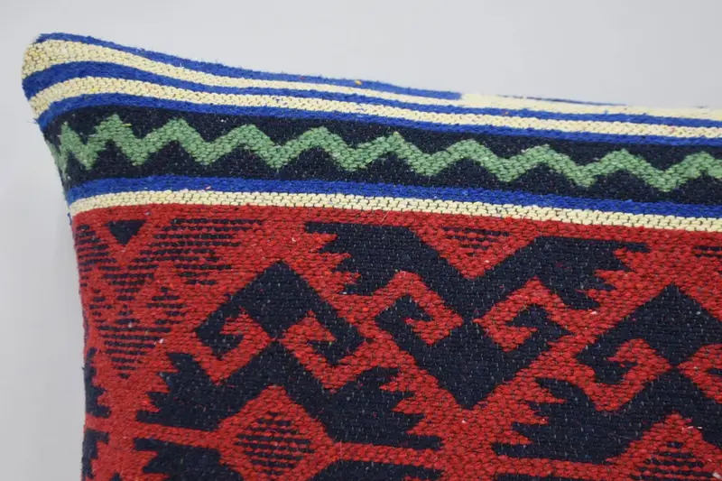 Turkish Kilim Pillow, Decorative Throw Pillow Case, Vintage Kilim Pillow, 16x24 Red Pillow Cover, Cushion Case, Boho Pillow Sham Cover - 2