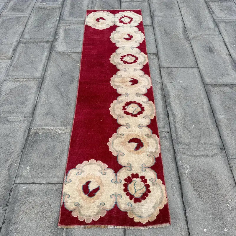 レッド&ベージュラグ、1.8x6.6フィートボーダーデザイン