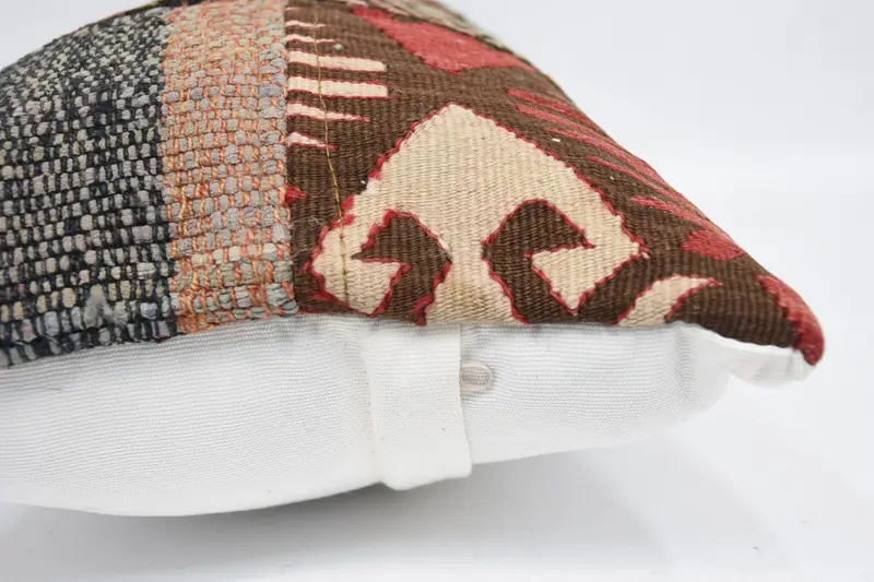 Boho Pillow Sham Cover, Throw Kilim Pillow, Turkish Bench Pillow Case, 12x24 Brown Pillow Case, Vintage Pillow, Pillow Case - 5