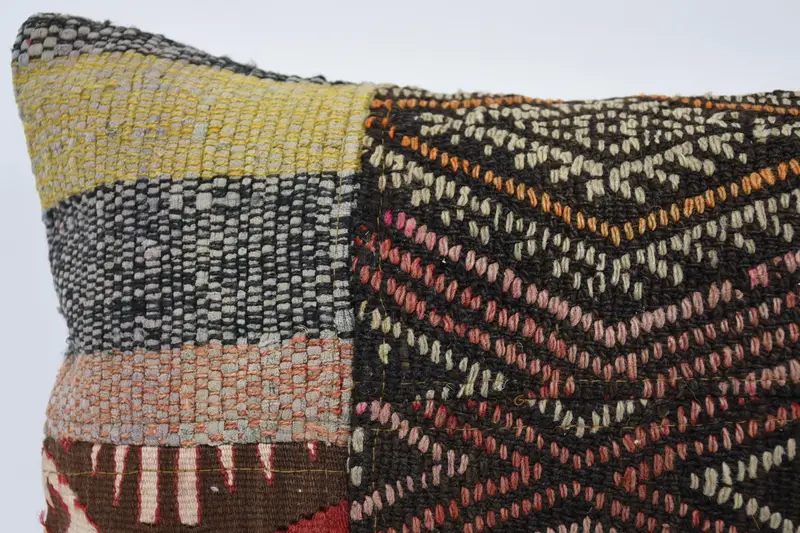 Boho Pillow Sham Cover, Throw Kilim Pillow, Turkish Bench Pillow Case, 12x24 Brown Pillow Case, Vintage Pillow, Pillow Case - 2