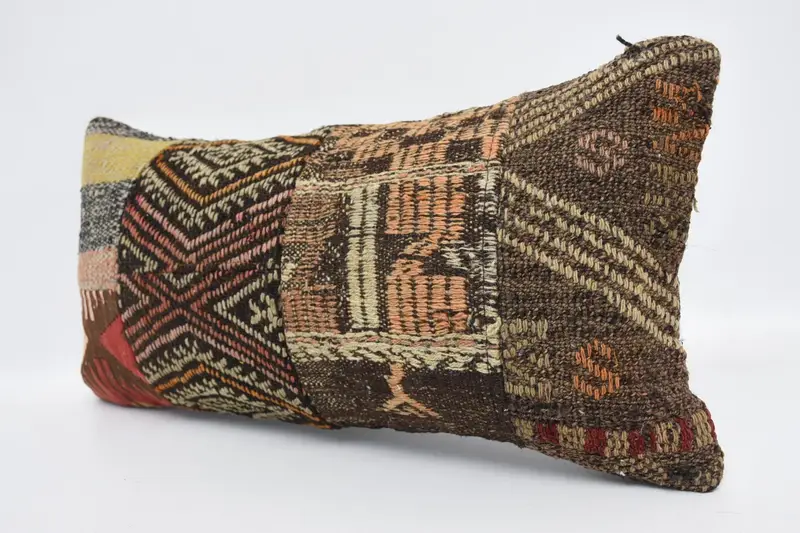 Boho Pillow Sham Cover, Throw Kilim Pillow, Turkish Bench Pillow Case, 12x24 Brown Pillow Case, Vintage Pillow, Pillow Case - 4